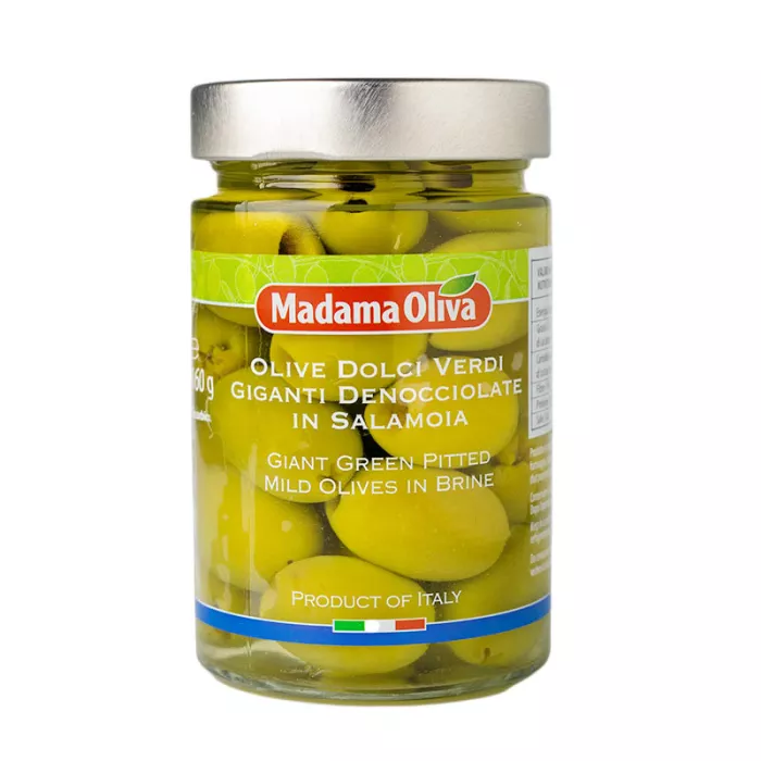 Madama Oliva obrie zelené skladké olivy v slanom náleve 300g