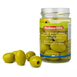 Madama Oliva obrie zelené skladké olivy v slanom náleve 300g thumbnail-2