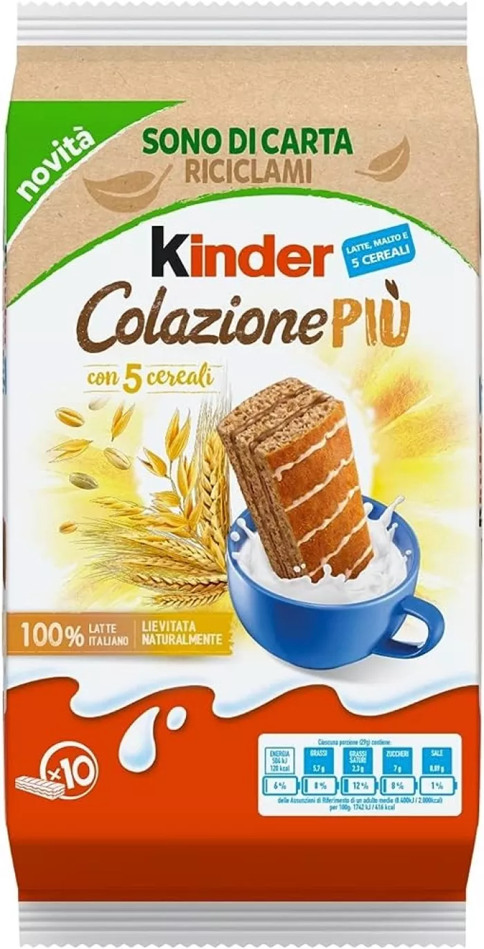 Ferrero Kinder Colazione Piu raňajkové buchtičky s mliekom sladom a 5 cereáliami 290g